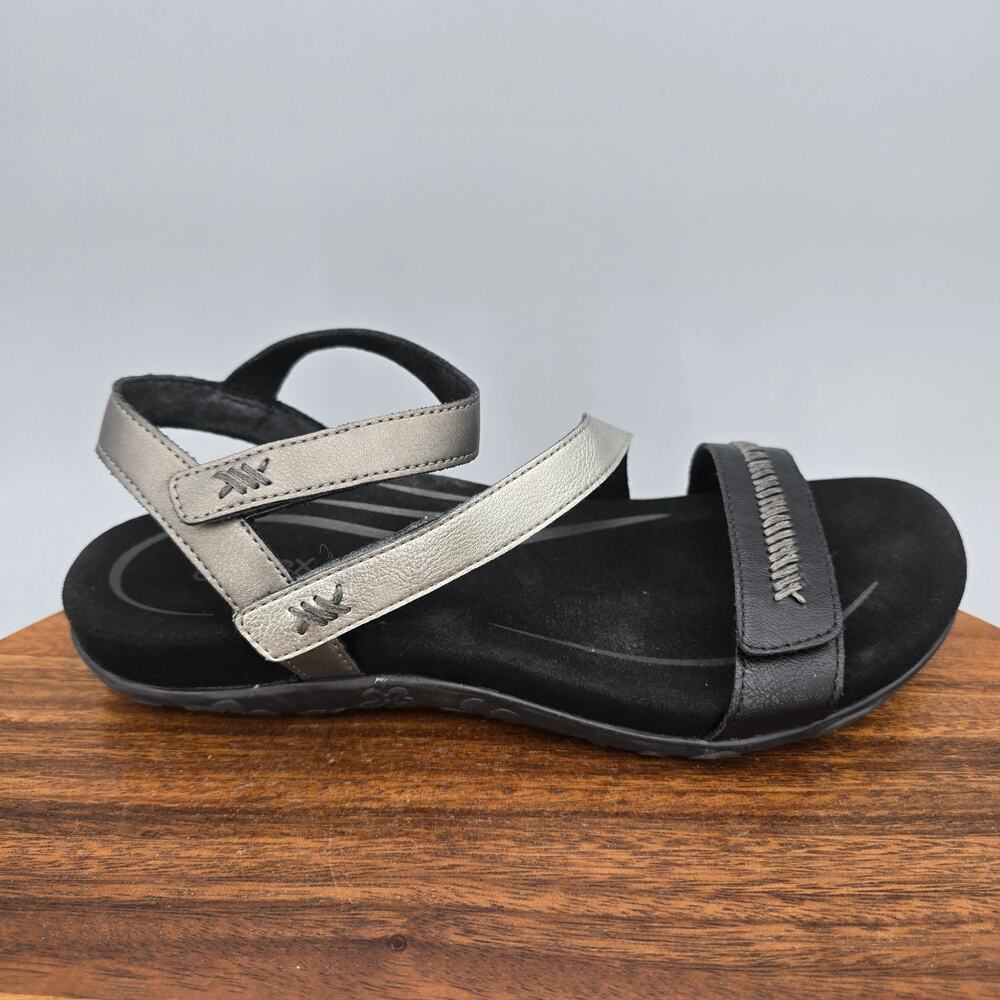 Aetrex Gabby Sandals Womens 7.5 Pewter Black Strappy Adjustable Orthotic Comfort